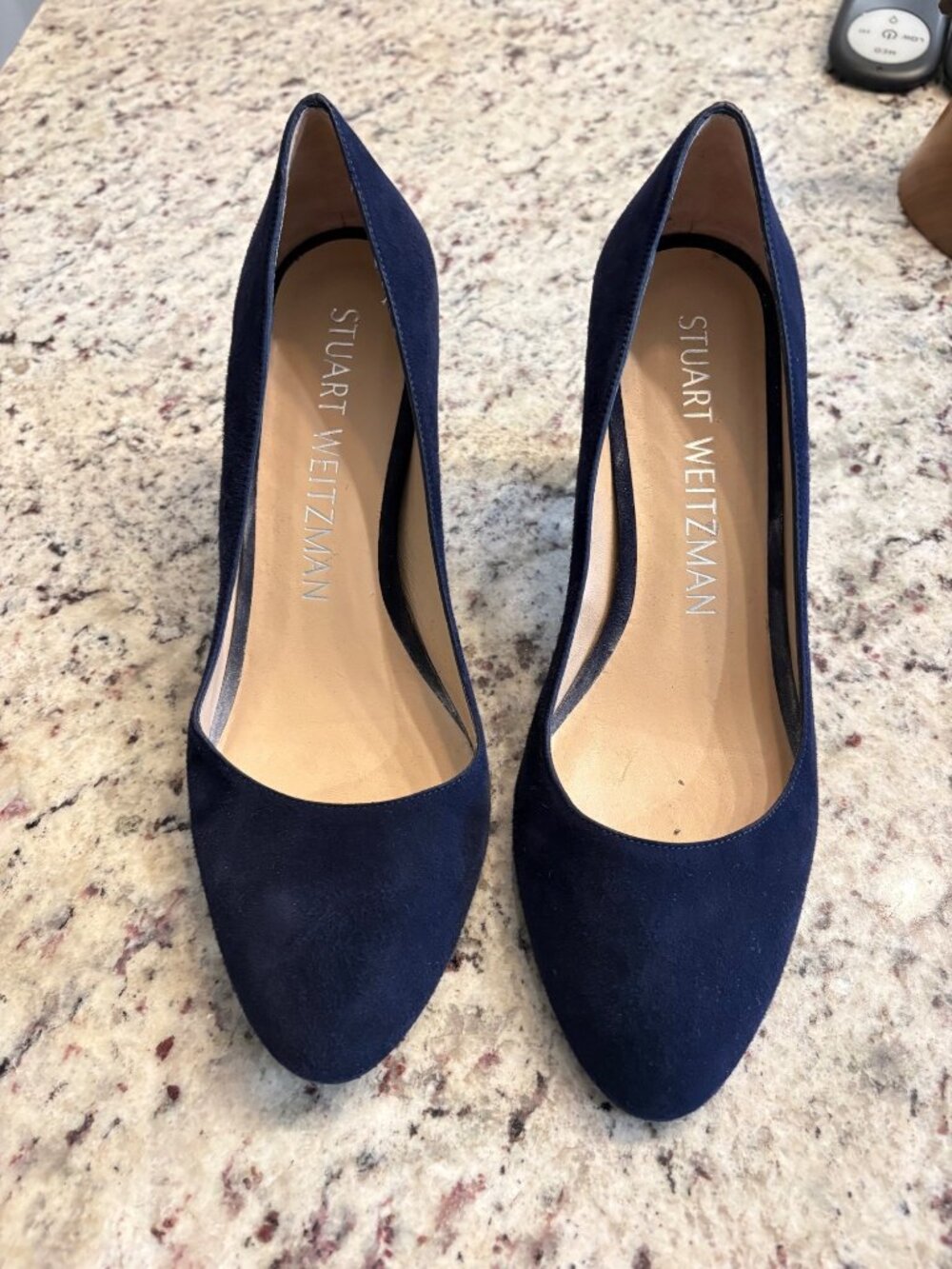 Stuart Weitzman Navy Blue Suede Block Heel Pumps Size 8.5B